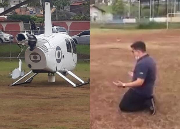 Livramento: piloto se ajoelha e faz oração após pouso forçado de helicóptero da Globo