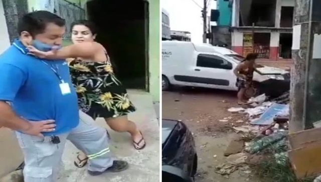 Mulher agride funcionário e destrói carro da “Águas de Manaus” após tentativa de corte indevido; assista!